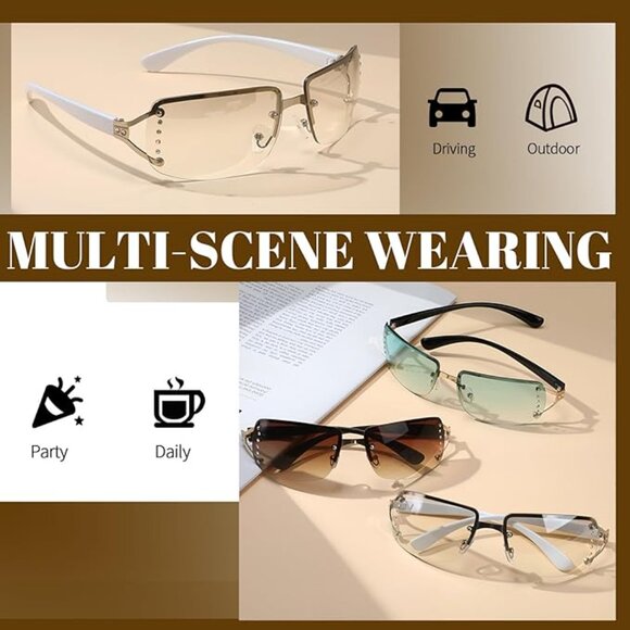 Rimless Rectangle Y2K Sunglasses - Picture 4 of 7